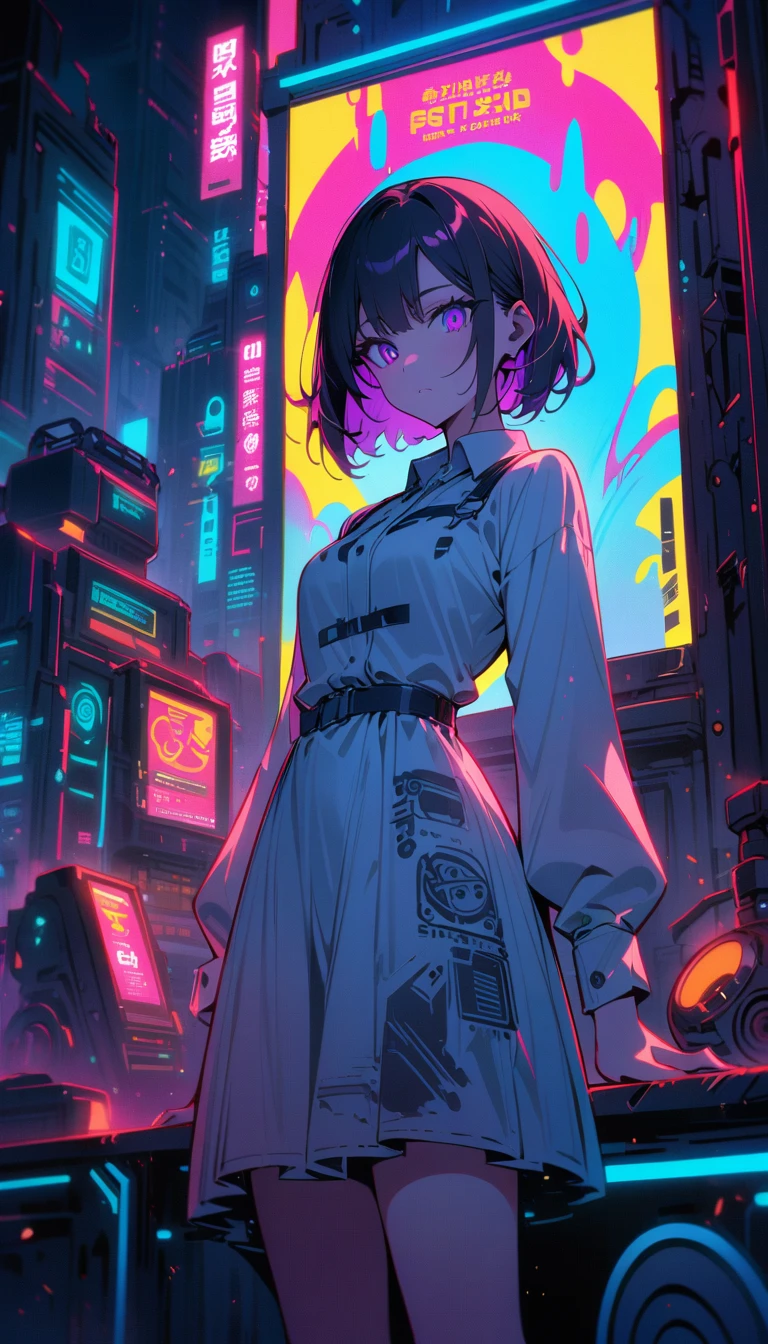 ((best quality)) , ((masterpiece)) , (detailed)，Color splash, Ghostly Astronaut (Li Gong:1.3) , wearing Shabby Chic Wrap dress, has metallic plating, Colored hair, Fossil fuel power station in background,(((Advertising poster style , Drawing . Professional, modern, product-focused, commercial, eye-catching, highly detailed)))