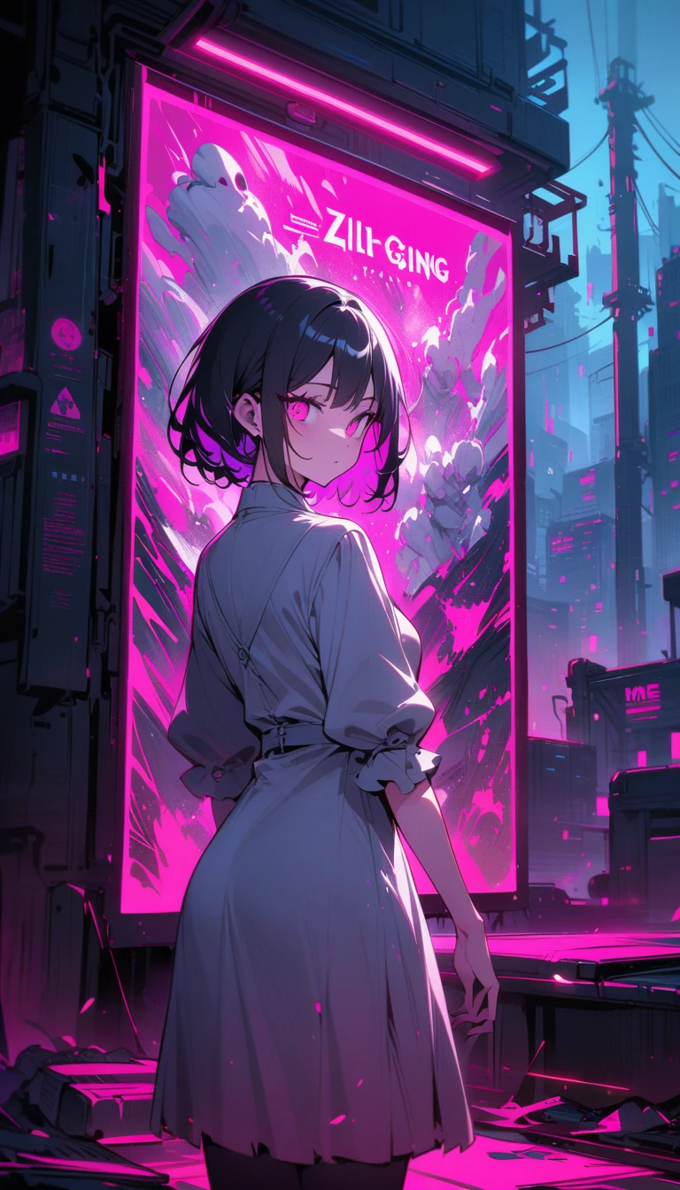 ((best quality)) , ((masterpiece)) , (detailed),Color splash, Ghostly Astronaut (Li Gong:1.3) , wearing Shabby Chic Wrap dress, has metallic plating, Colored hair, Fossil fuel power station in background,(((Advertising poster style , Drawing . Professional, modern, product-focused, commercial, eye-catching, highly detailed)))