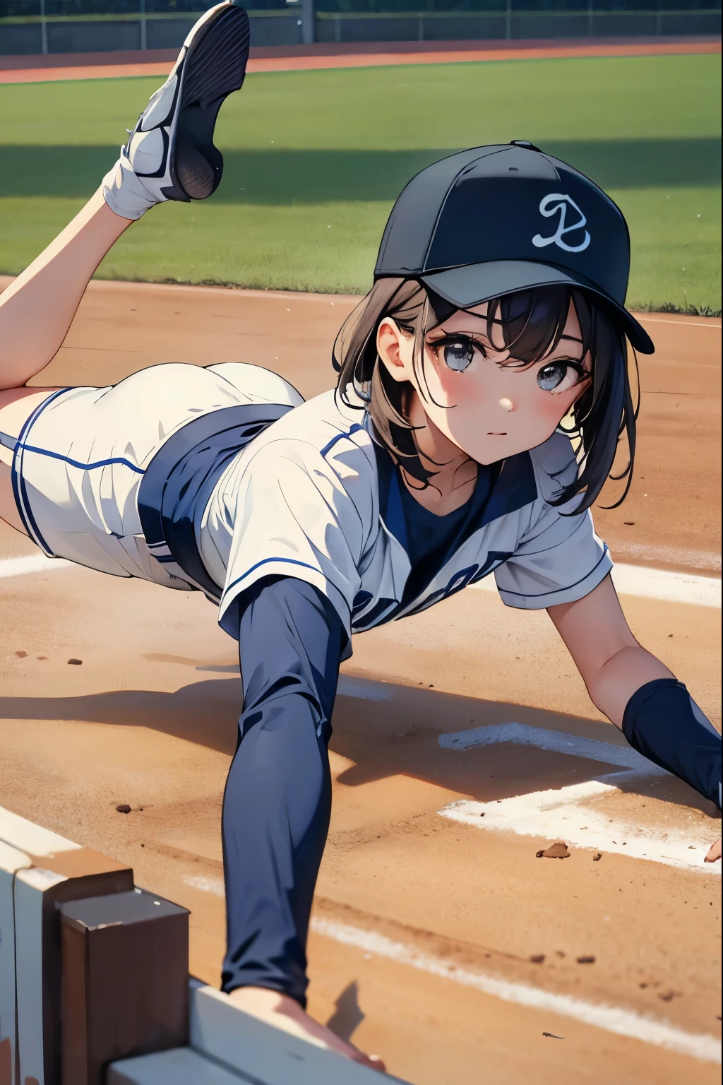 baseball、Beauty、Go around the base、Run、sliding、Plunge headfirst、One leg stretched、Sexy