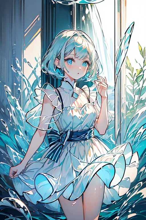(masterpiece, 最high quality:1.2), One Girl, high quality,beautiful,,Ocean,((((Glassでできた水着)))),((Glass)),(((Transparency))),Light,mirror,dance,Detailed face,blue eyes,Short Hair