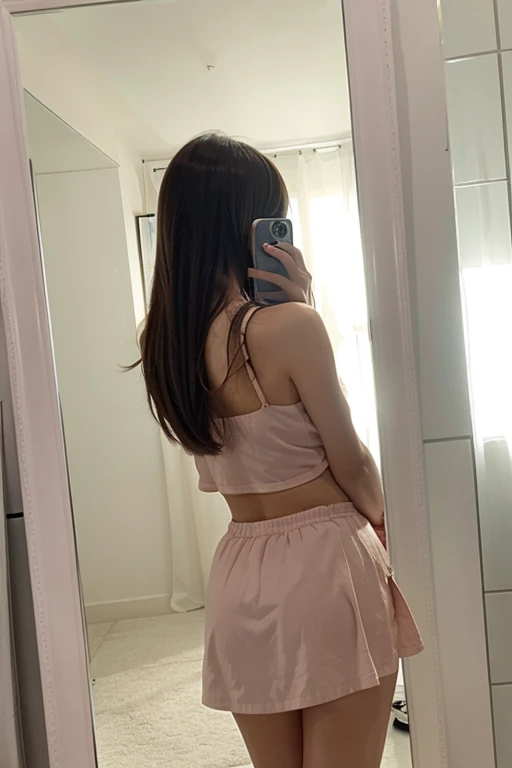 anime girl taking a photo in the mirror