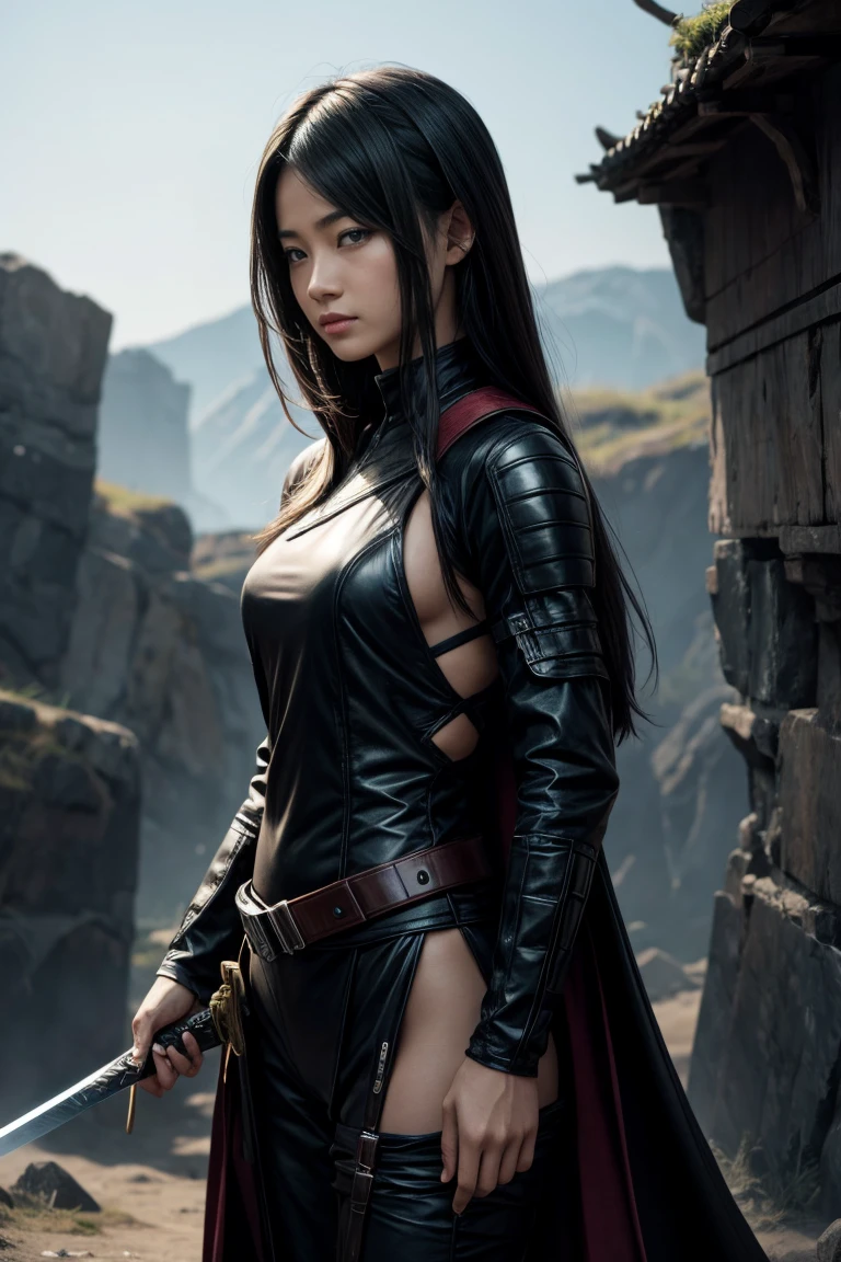 Woman fighting monster with sword
