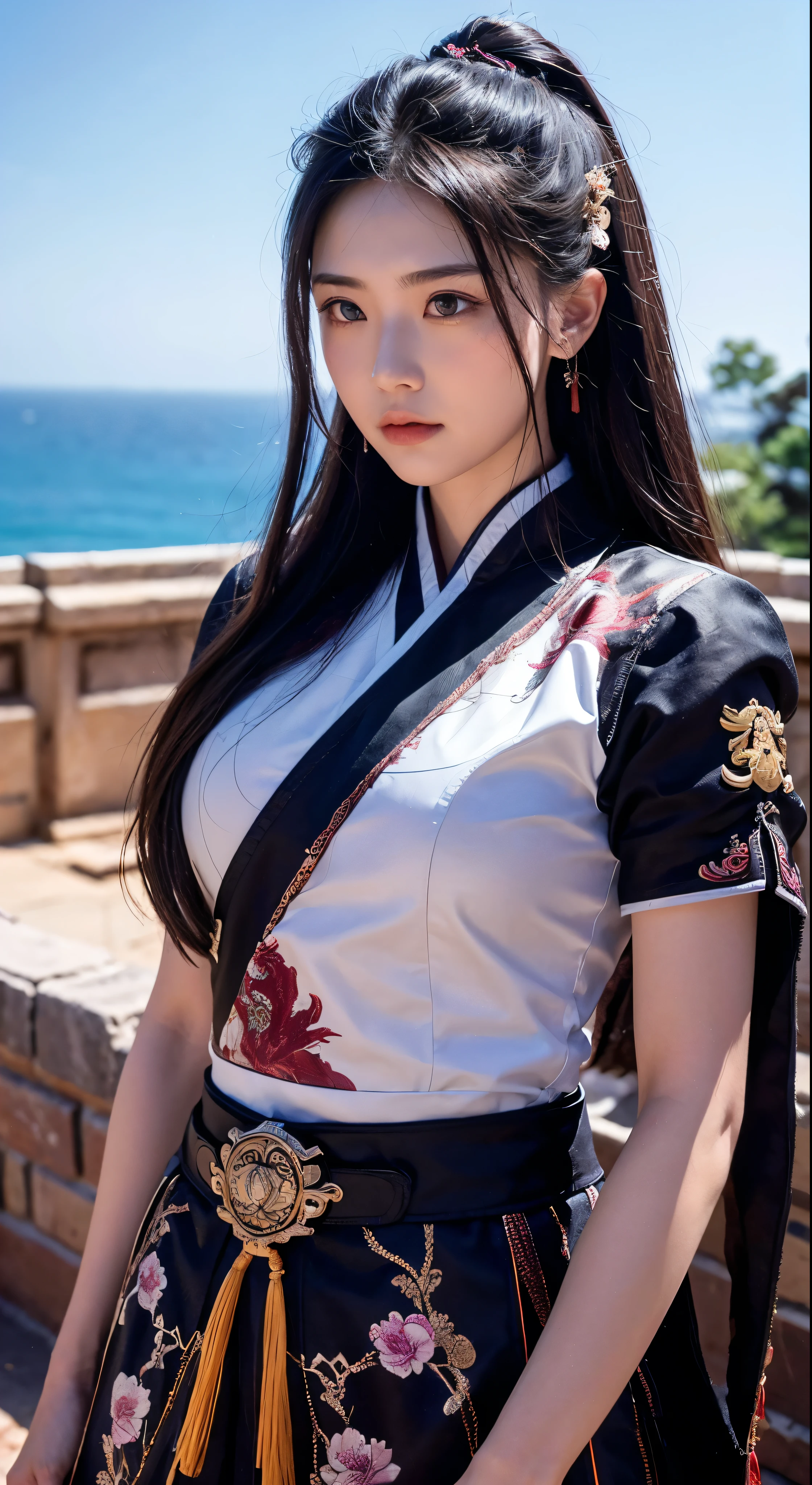 with high definition images，Three Kingdoms:The fascinating scenes in the movie、We see the famous strategist Zhuge Liang in deep contemplation at Red Cliff.。The walled city in front of me is meticulously painted.、It expresses its grandeur and antiquity.。Traces of time and history are engraved on the weathered walls.