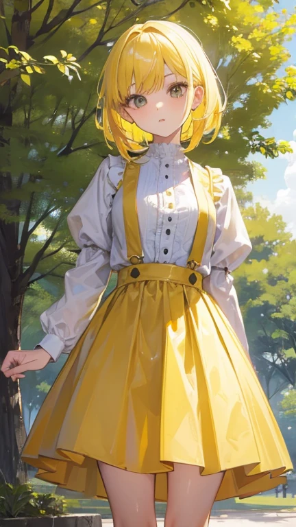 1 girl, yellow hair, in park, ((very high quality)) ((very detailed)) cute expression