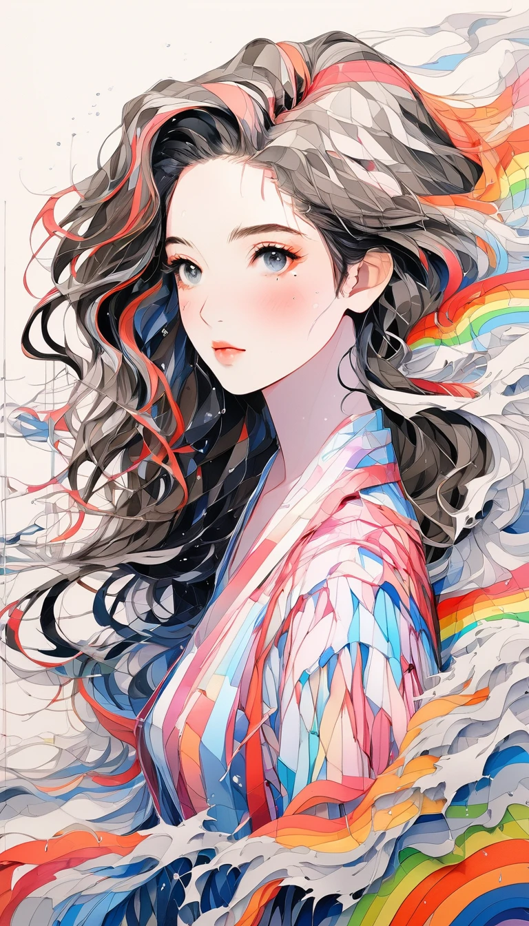 (Highest quality:0.8), (Highest quality:0.8), Perfect illustration((masterpiece, Highest quality)), (((How to cut paper))), (The illustration frame is a 3D paper cut: 1.2), (Random Fashion), (Random Angle), (Random Hairstyles), (Random hair color), (Random hair length), 1 girl, rainbow, rain, Unclear