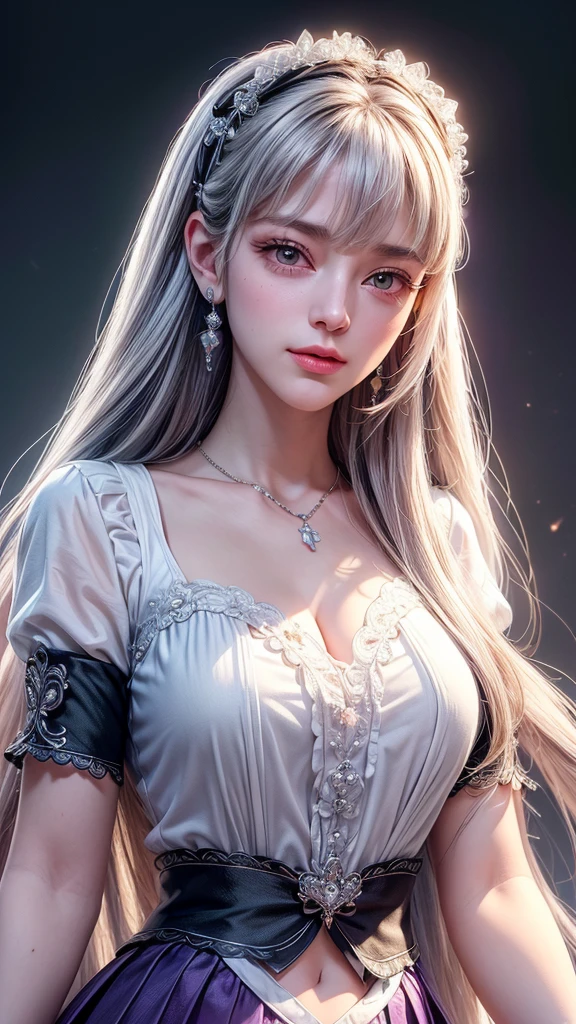 18 year old beautiful girl, Big eyes, Big Breasts, thin, 8k, highest quality, (Very detailed head: 1.0), (Highly detailed face: 1.0), (Very thin hair: 1.0), Maid clothes, High-resolution official artwork, Anime Moe Art Style, Beautiful and detailed anime art, smile, Blonde, Long straight hair_Hair reaching down to the waist、