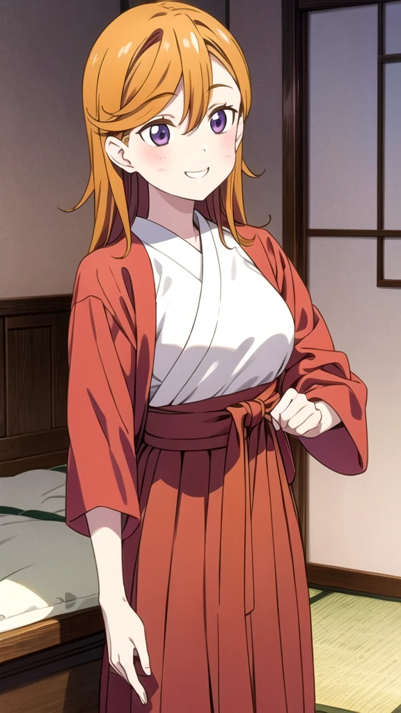 beauty　smile　Embarrassing、blush　Hakama　tits　stand　Japanese-style room