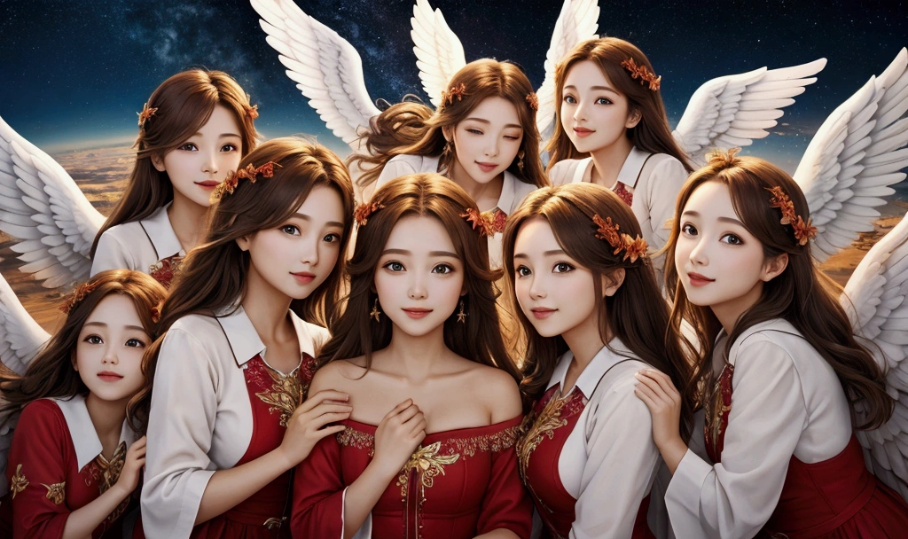 7 angels flying across the sky
