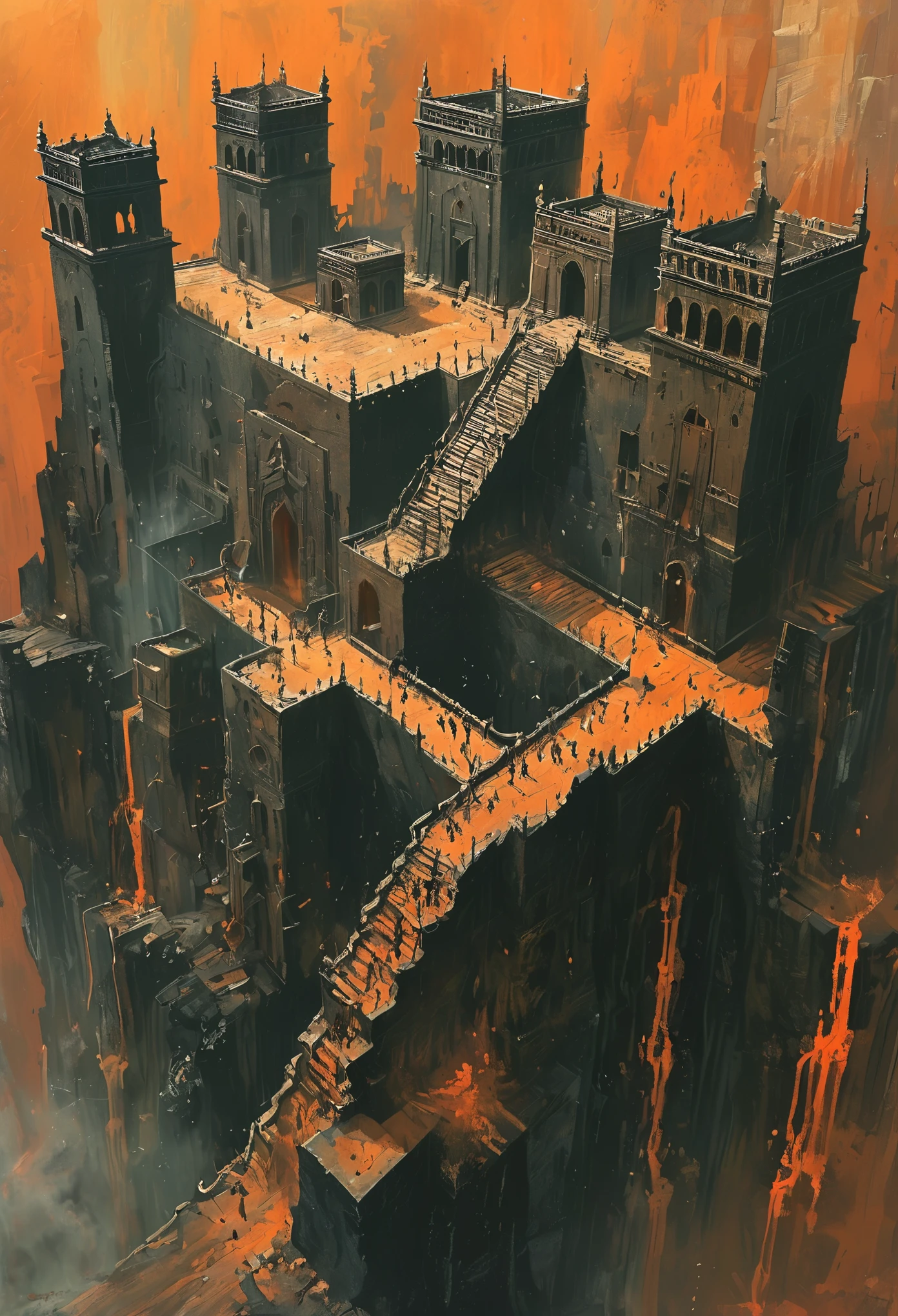 (Inferno shatters last flight of stairs after earthquake:1.3),(仅一层stairs:1.3)broken,The roads are messy,Monument Valley,Monument Valley,Geometric Ida tears up the crow,从地狱到天堂的stairs, Isometric Art, Small steps leading down, Inspired by M. c. Escher, Inspired by M.c. Escher, Isometric games, Inspired by Mc Escher, Step onto the tower, stairs