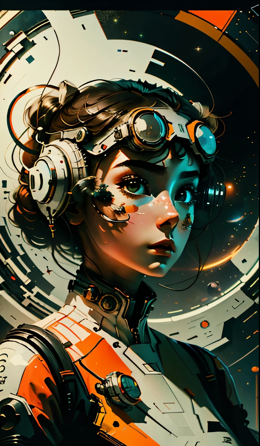 masterpiece, best quality, 1 Girl, Space Thriller Poster, Bauhaus, shape, Wire, Abstract, Wearing Apple Vision Pro goggles