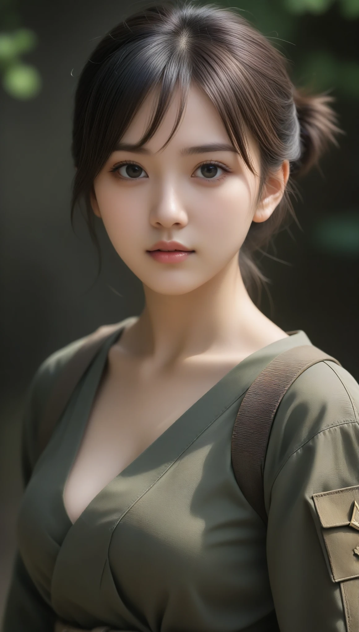 8k, Ultra-high resolution, Highest quality, masterpiece, 三分割法によるphotograph,Surreal, photograph, 1 Girl, (:1.3), pretty girl, Cute Face, Beautiful eyes in every detail, 細かくdetailedに,masterpiece,One Girl:1.2,Japan Female Teachers,full body,furious,Black short hair,Messy bun hair,(印象派の美しい少女のPortraiture),(Impressionist light and colour), (Female Soldier:1.3),(Fairy,Shiny Hair, Beautiful dark eyes, So cute and beautiful,16 years oldce,Sharp contours,Looking down, (Dirty Face:1.3),battlefield, Light from above, Low contrast, (Side view),, Perfect and beautiful face ,完璧でCute Face, Skin with attention to detail, Perfect limbs、Narrow waist,Looking at the audience,(((Ideal body type))),A cup small breasts :2,Portraiture:2,Perfect Anatomy,鮮明なdetailed,detailed,Surreal,Light and shadow,glowing
