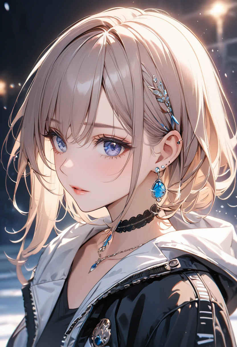 Highest quality, wonderful_delicate, beautiful, 8k, Jacket, Earrings, choker, close