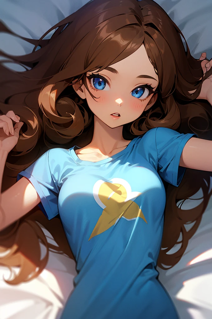 Mabel Pines wearing leather clothing while lying in bed 