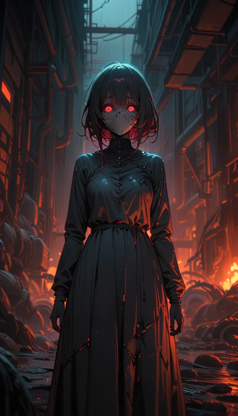 ((best quality)) , ((masterpiece)) , (detailed),Color splash, Ghostly Astronaut (Li Gong:1.3) , wearing Shabby Chic Wrap dress, has metallic plating, Colored hair, Fossil fuel power station in background,(((Horror-themed , Eerie, unsettling, dark, spooky, suspenseful, grim, highly detailed)))