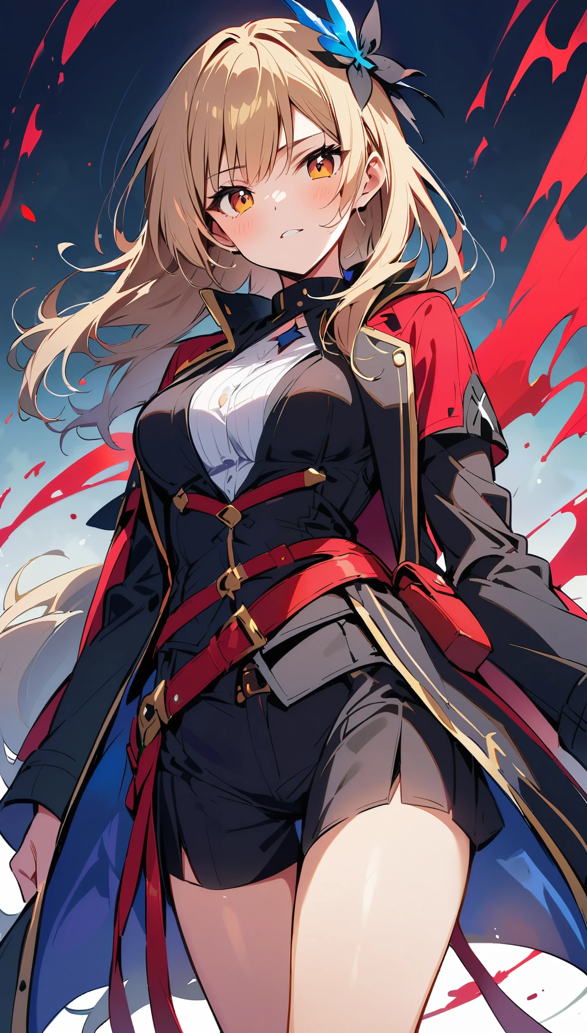 Beautiful Assassin、 1 girl、When you'About to kill your target.、Keep your eyes open、Glowing claws、Red glowing eyes、There are nymphomaniacs everywhere、On dark blue gradient background、Grinning expression、Best Artistic Work、Ultra HD、