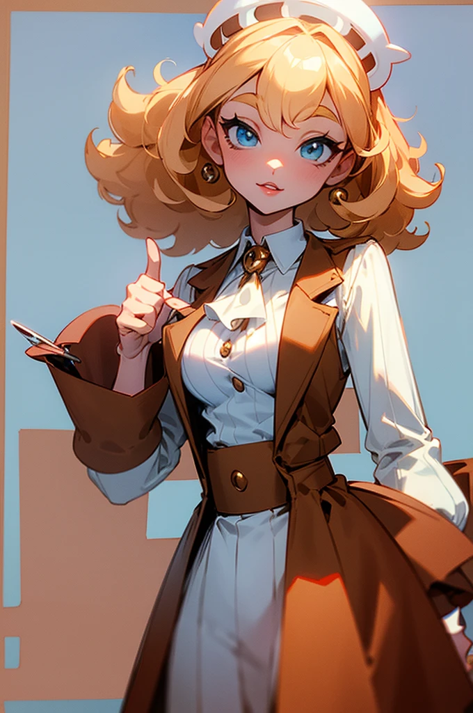 I want you to create a cuphead oc Gender female Light skin Hair: chestnut with curls Clothing: white shirt with white and light blue checkered vest.