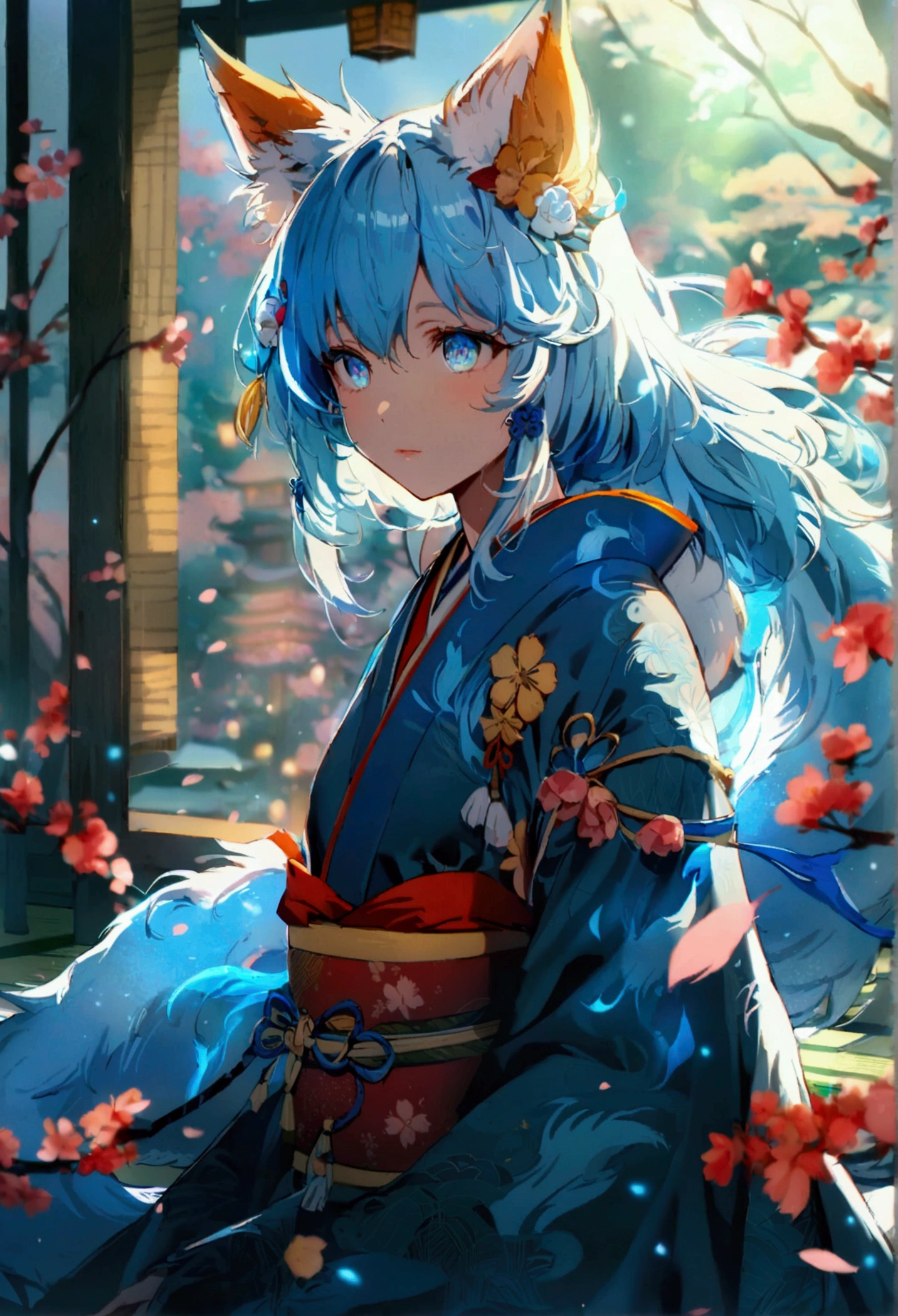 fox Light blue hair beast girl indigo fur fox beast girl fox Light blue hair beast girl indigo fur fox beast girl Wallpaper 4k,8k,highly detailled,,vivid colors,detailed kitsune with 9 tails,traditional Japanese artwork,tatami floor,beautiful cherry blossoms,floating lanterns,dark silhouette of a pagoda,subtle moonlight,dense forest,ethereal atmosphere,dappled sunlight,whimsical spirit,serene expression,elaborate kimono and obi,delicate hand-painted details,luminous eyes Anime Style fox blue White-faced golden-haired nine-tailed fox Coat blue boy fox Light blue hair beast girl indigo fur fox beast girl Anime Style fox blue White-faced golden-haired nine-tailed fox Coat blue boy boy mysterious background Blue Flame girl have a ball of light fox Light blue hair beast girl indigo fur fox beast girl mysterious background Blue Flame girl have a ball of light Anime Style fox blue White-faced golden-haired nine-tailed fox Coat blue boy boy mysterious background Blue Flame girl have a ball of light She has a long blue ribbon in her hair.