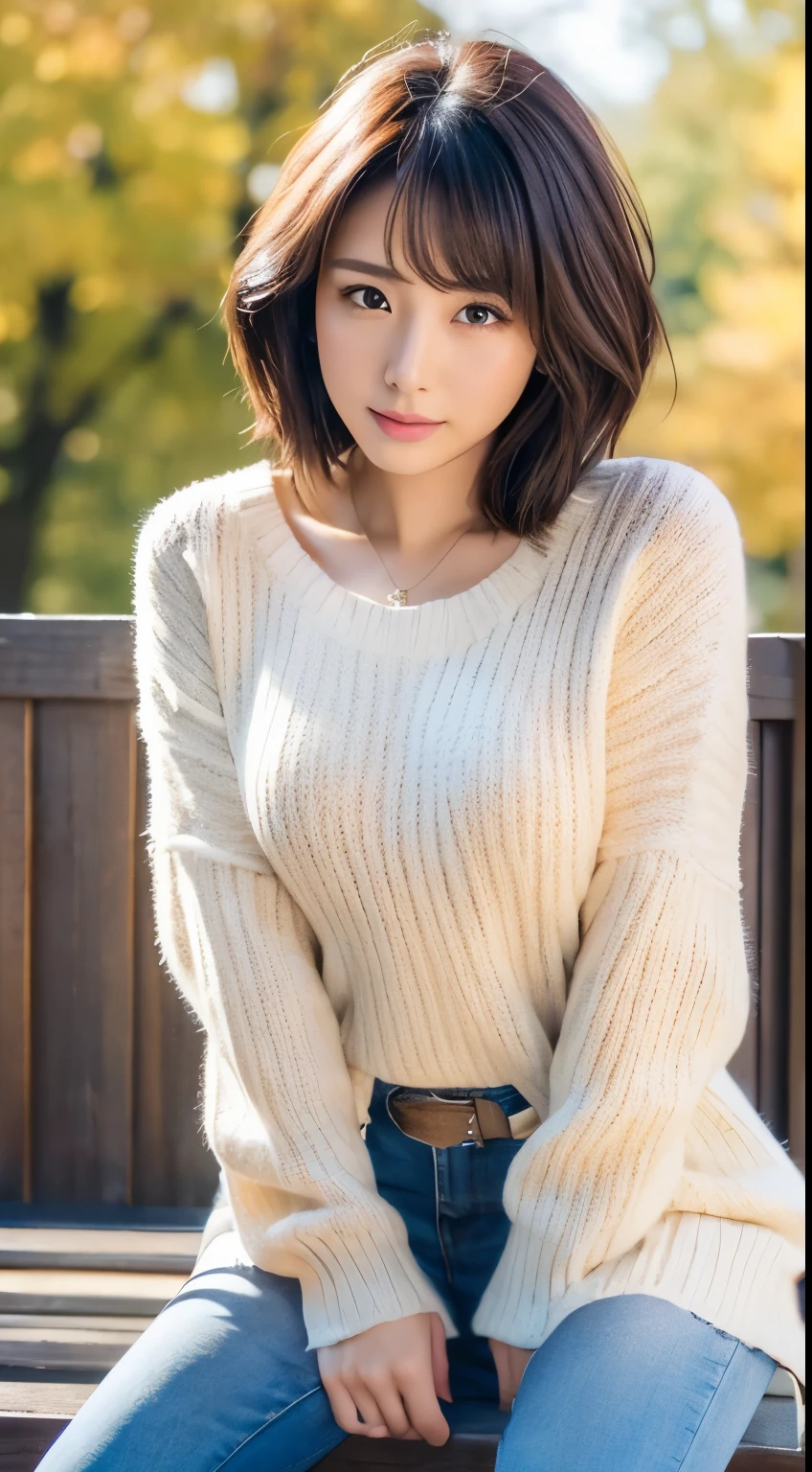 best quality, 8K, 32K, masterpiece, Ultra HD: 1.3), Attractive Japanese women pictures, A girl, (Large target: 1.0), Abdominal muscles, Perfect body, (Oversized waist sweater : 1.1), (boots:1.1), Ultra-detailed face, Delicate lips, Beautiful eyes, Double eyelids,short hair,Messy hair,