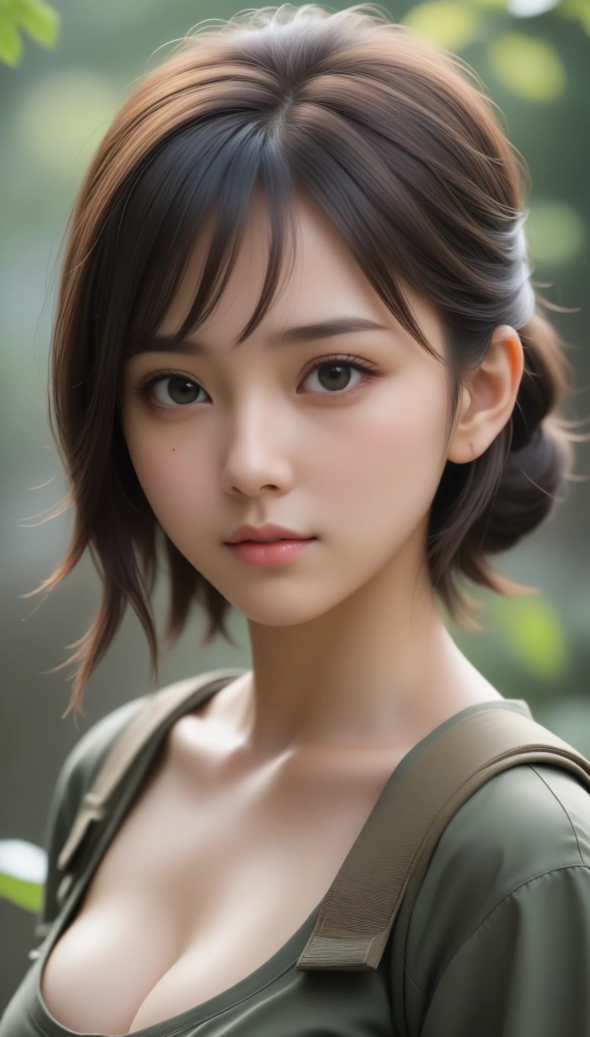 8k, Ultra-high resolution, Highest quality, masterpiece, 三分割法によるphotograph,Surreal, photograph, 1 Girl, (:1.3), pretty girl, Cute Face, Beautiful eyes in every detail, 細かくdetailedに,masterpiece,One Girl:1.2,Japan Female Teachers,full body,furious,Black short hair,Messy bun hair,(印象派の美しい少女のPortraiture),(Impressionist light and colour), (Female Soldier:1.3),(Fairy,Shiny Hair, Beautiful dark eyes, So cute and beautiful,16 years oldce,Sharp contours,Looking down, (Dirty Face:1.3),battlefield, Light from above, Low contrast, (Side view),, Perfect and beautiful face ,完璧でCute Face, Skin with attention to detail, Perfect limbs、Narrow waist,Looking at the audience,(((Ideal body type))),A cup small breasts :2,Portraiture:2,Perfect Anatomy,鮮明なdetailed,detailed,Surreal,Light and shadow,glowing