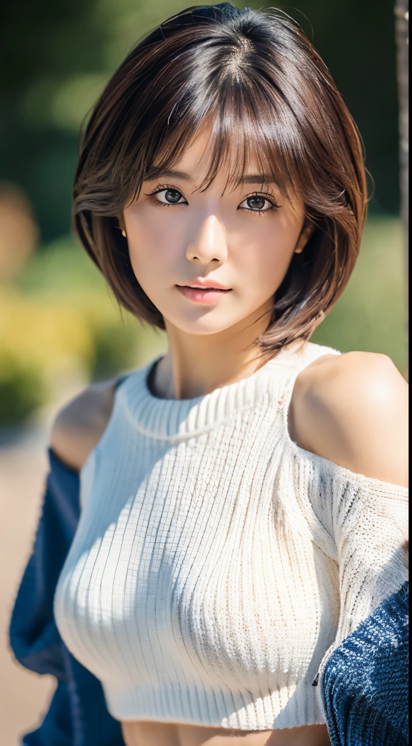 best quality, 8K, 32K, masterpiece, Ultra HD: 1.3), Attractive Japanese women pictures, A girl, (Large target: 1.0), Abdominal muscles, Perfect body, (Oversized waist sweater : 1.1), (boots:1.1), Ultra-detailed face, Delicate lips, Beautiful eyes, Double eyelids,short hair,Messy hair,