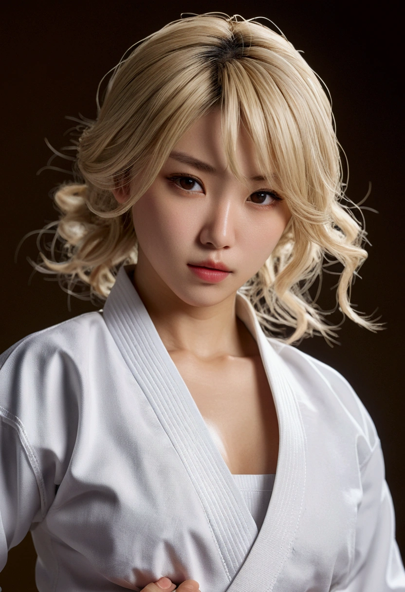 Tabletop, Highest quality, figure, Very detailed, In detail, High resolution, 8k wallpaper, Perfect dynamic composition, Beautiful attention to detail, judo ((white)),uniform white,Medium Hair, Center of chest, Natural color lip, random&Go Japan Pose,