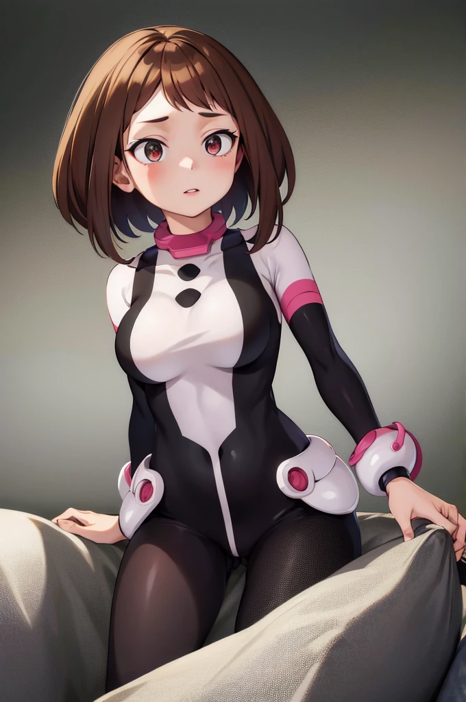 masterpiece, best quality, highres, hmochako, short hair, medium breasts,dark body suit