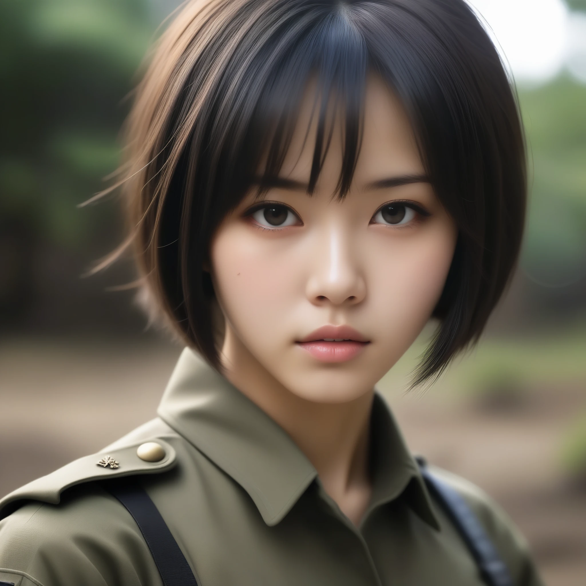 88K, Ultra-high resolution, Highest quality, masterpiece, 三分割法によるphotograph,Surreal, photograph, 1 Girl, (16 years old:1.3), pretty girl, Cute Face, Beautiful eyes in every detail, 細かくdetailedに,masterpiece,One Girl:1.2,Japanese female soldier,extream close up,furious,Black short hair,Bob with bangs, (combat uniform:1.3),Muddy Face,Sharp contours,Looking down, (Dirty Face:1.3),battlefield, Light from above, Low contrast, (Side view),, Perfect and beautiful face ,完璧でCute Face, Skin with attention to detail, Perfect limbs、Narrow waist,Looking at the audience,(((Ideal body type))),A cup small breasts :2,Portraiture:2,Perfect Anatomy,鮮明なdetailed,detailed,Surreal,Light and shadow,darkness