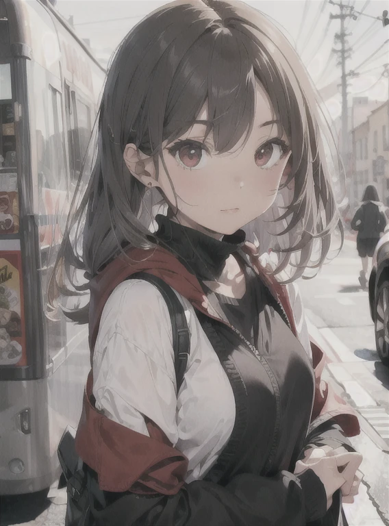 Sleeve Cover, Stylized, perspective, 2 text, Super detailed, Perfect composition, A magnificent composition , Gray Hair , Red eyes