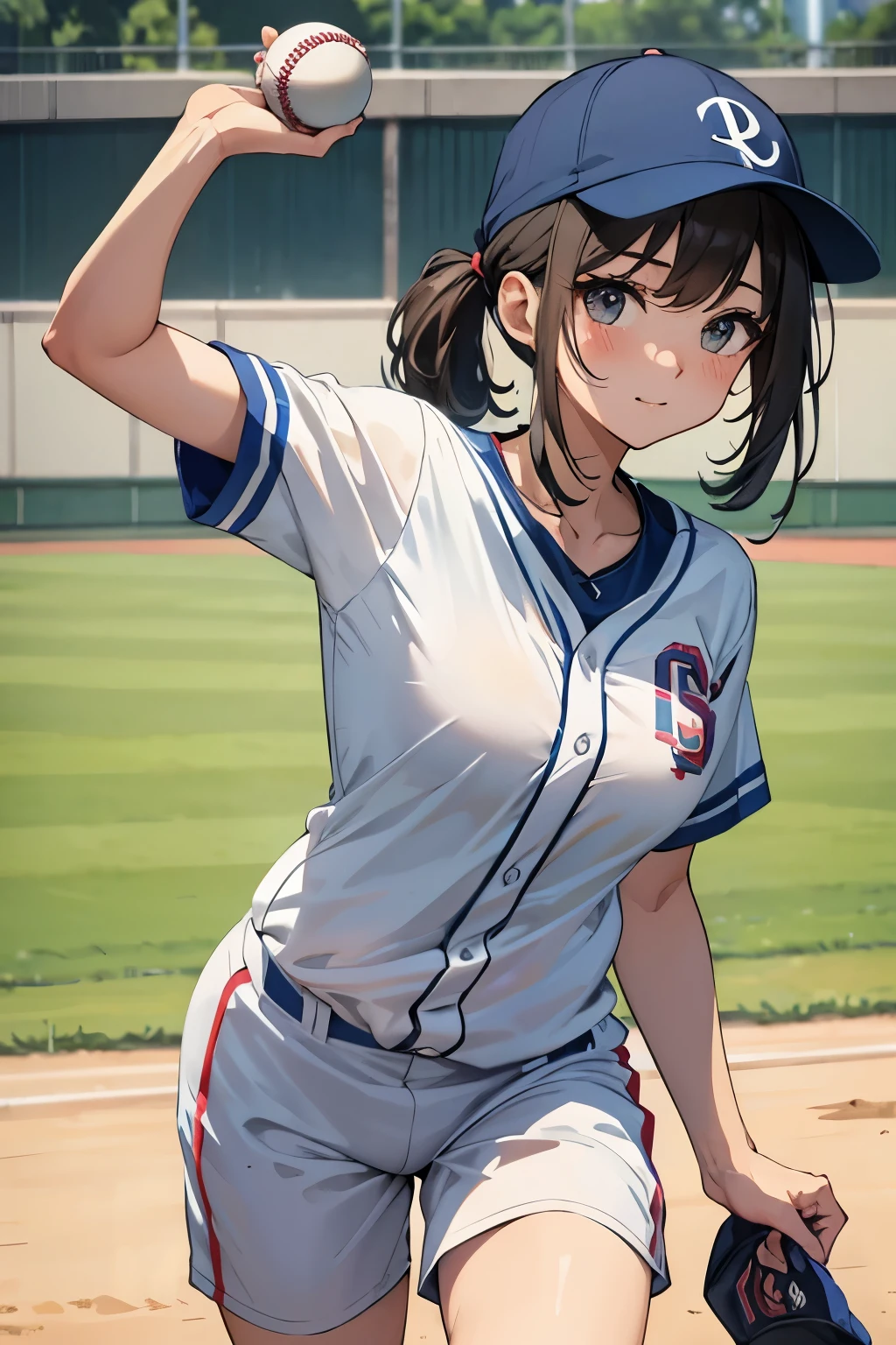 Baseball Beauty、Sexy、court、throw a ball、Small ball、White balls、Large breasts、cute、Innocent expression、Plump