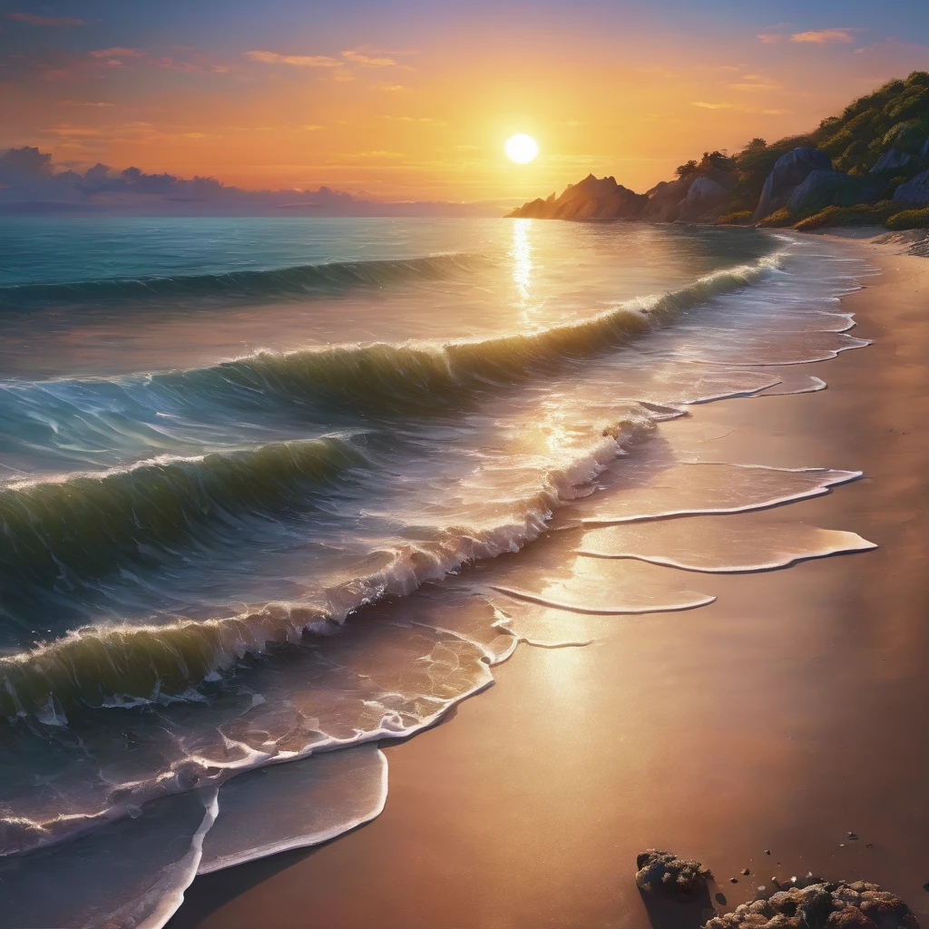 Realistic sunset on the seashore