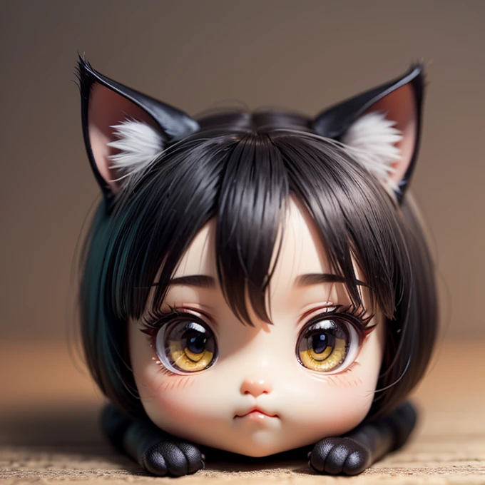(Chibi Character), (Black cat)、smart、Face down