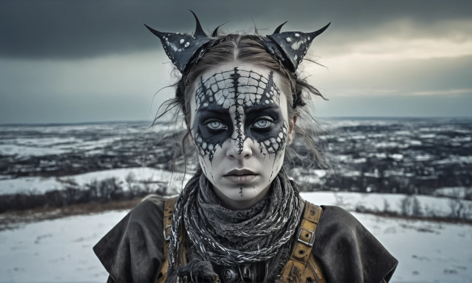 graphite old witch,after a psychiatric clinic,battlefield,winter,intricate landscape,slate grey atmosphere,glare eyes,film grain,,faded,snake eyes extremely detailed, high detailed eyes,16k resolution,RAW, Nikon Z9,full-body-shot,view from height,vampire,babygirl,native african,lovely face,jealous,another world,ring of truth,French Braid with a Twist,view from height,babygirl 10 yo,once pretty face,eyebrow up,full body shot,ominous landscape,glate gray atmosphere,by art Simon Stalenhag,Nicola Samori,(((Wangechi Mutu))),full body length shot,nerd graphite Alien Entity,native africa slave ,azctec Finnish Lapland,Cinematic,soft colors, Technicolor,natural skin textures, hyper realism, hyper detailed,Extremely detailed,High contrast,Masterpiece,Realistic,Ultra Detailed, intricate details,realistic humid leather,extremely intricate details,Epic Realistic, cinematic style, irina yermolova,high contrast,hdr,extremely detailed, [deep night landscape],masterpiece, intricate details, eyes extremely detailed, high detailed eyes,8k resolution,retina, Nikon Z9,Korea,orc,Egypt, Pisces, transition between two art styles,full body length, Double contact, X-ray, Creative, vivid light, fantasy, Abstract, Surrealism, super detailed, high resolution,insanity national folk wear,skin almost translucent, gothic elements,Mestichino,Light particles,chaos,starfish's leather,"(The best lighting, dark, dramatic), terror.),(fish eyes, A Modern flat toon Crazy whit a Big ONE a Only Eye Robot USSR , and helmet Style, tongs in hands, Tv head, pinhead, camouflage Yellow White Pink Rusty, Ambient in a meteorite crater super detailed,