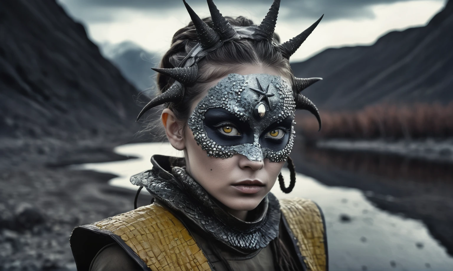 graphite old witch,after a psychiatric clinic,battlefield,winter,intricate landscape,slate grey atmosphere,glare eyes,film grain,,faded,snake eyes extremely detailed, high detailed eyes,16k resolution,RAW, Nikon Z9,full-body-shot,view from height,vampire,babygirl,native african,lovely face,jealous,another world,ring of truth,French Braid with a Twist,view from height,babygirl 10 yo,once pretty face,eyebrow up,full body shot,ominous landscape,glate gray atmosphere,by art Simon Stalenhag,Nicola Samori,(((Wangechi Mutu))),full body length shot,nerd graphite Alien Entity,native africa slave ,azctec Finnish Lapland,Cinematic,soft colors, Technicolor,natural skin textures, hyper realism, hyper detailed,Extremely detailed,High contrast,Masterpiece,Realistic,Ultra Detailed, intricate details,realistic humid leather,extremely intricate details,Epic Realistic, cinematic style, irina yermolova,high contrast,hdr,extremely detailed, [deep night landscape],masterpiece, intricate details, eyes extremely detailed, high detailed eyes,8k resolution,retina, Nikon Z9,Korea,orc,Egypt, Pisces, transition between two art styles,full body length, Double contact, X-ray, Creative, vivid light, fantasy, Abstract, Surrealism, super detailed, high resolution,insanity national folk wear,skin almost translucent, gothic elements,Mestichino,Light particles,chaos,starfish's leather,"(The best lighting, dark, dramatic), terror.),(fish eyes, A Modern flat toon Crazy whit a Big ONE a Only Eye Robot USSR , and helmet Style, tongs in hands, Tv head, pinhead, camouflage Yellow White Pink Rusty, Ambient in a meteorite crater super detailed,