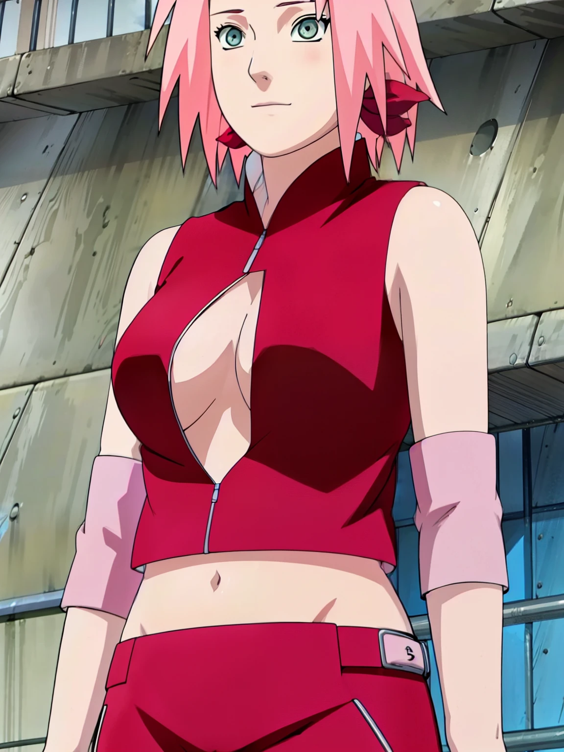 Sakura Haruno showing her belly with open zipper and open top showing her sexy breasts 