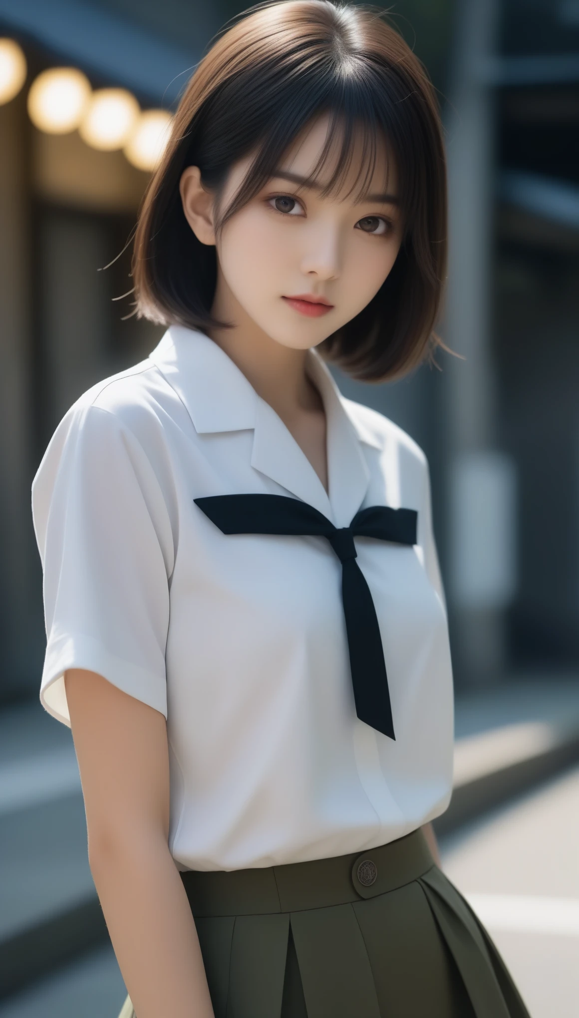 8k, Ultra-high resolution, Highest quality, masterpiece, 三分割法によるphotograph,Surreal, photograph, 1 Girl, (16 years old:1.3), pretty girl, Cute Face, Beautiful eyes in every detail, 細かくdetailedに,masterpiece,One Girl:1.2,Japan Female Teachers,full body,furious,Black short hair,Bob with bangs, (combat uniform:1.3),Pencil Skirt,Muddy Face,Sharp contours,Looking down, (Dirty Face:1.3),battlefield, Light from above, Low contrast, (Side view),, Perfect and beautiful face ,完璧でCute Face, Skin with attention to detail, Perfect limbs、Narrow waist,Looking at the audience,(((Ideal body type))),A cup small breasts :2,Portraiture:2,Perfect Anatomy,鮮明なdetailed,detailed,Surreal,Light and shadow,darkness