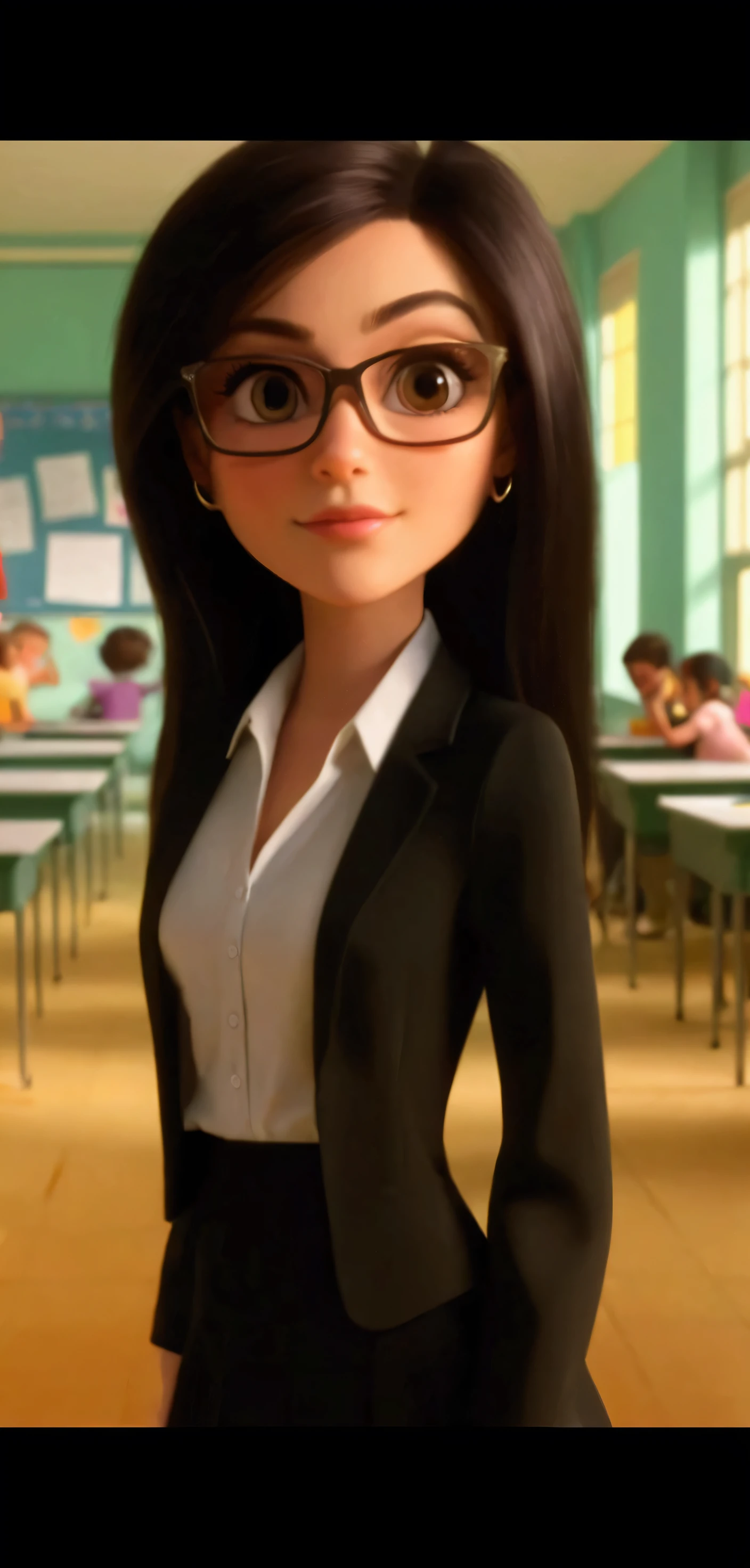 A teacher in a classroommake her beautiful