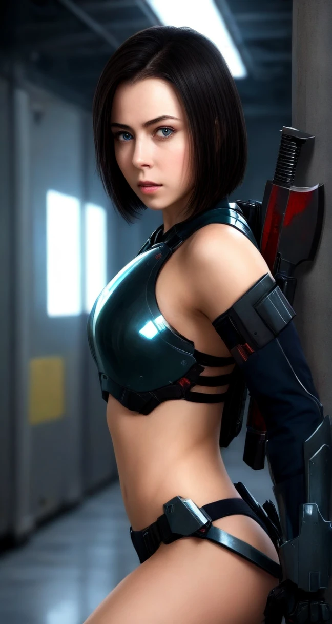 samburskaya, solo, translucent hair, heart eyes, 
middle shot, closeup, detailed background, hyper realistic, slim, fit,
(mixed media:0.8), [small breast]
an axe over her shoulder,robotic companion Airgetlam,the tension of impending battle, dark fantasy, DeviantArt, Scrubs, short hair,  (soldier:0.8), 
detailed background, ignorant, (deteriorating:0.8),