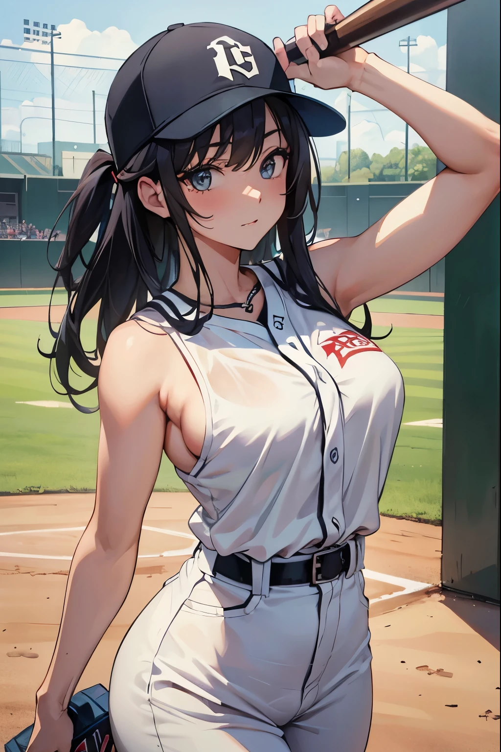 Baseball Beauty、Sexy、court、batを持つ、batter、Has arm muscles、Innocent expression、cute、Large breasts、bat