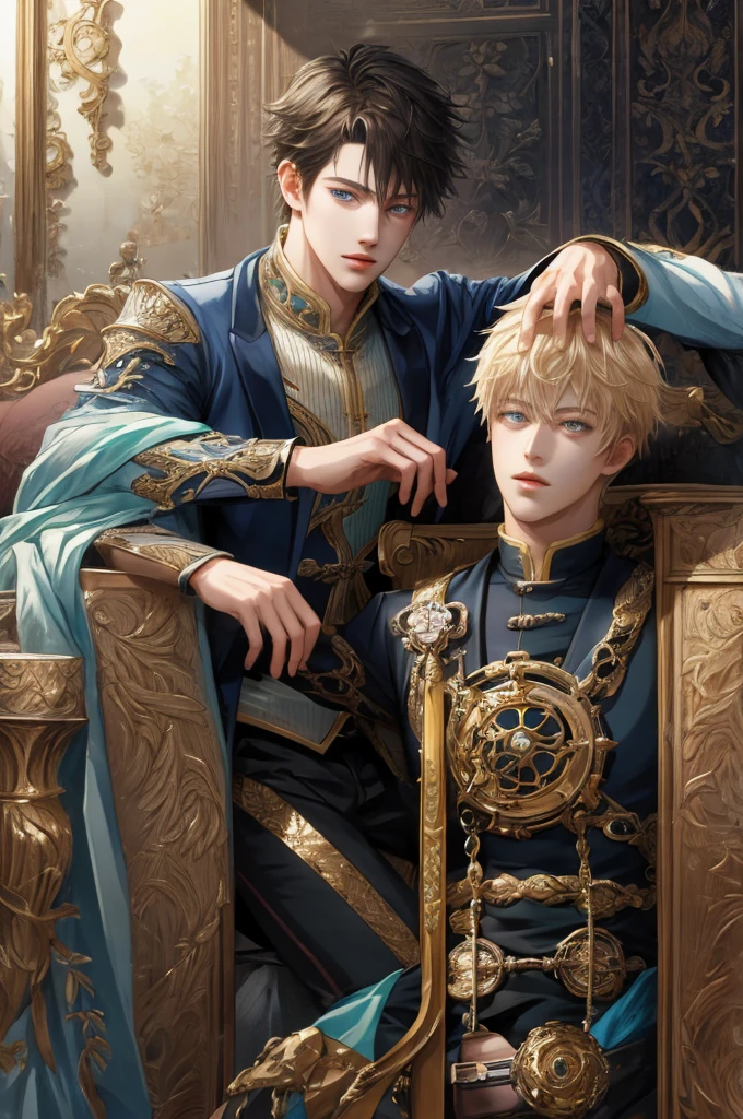 (absurdres, highres, ultra detailed, HDR), masterpiece, best quality, 1 boy , Tales of crestoria character, short hair, handsome face, anime eyes,detailed interior, detailed character