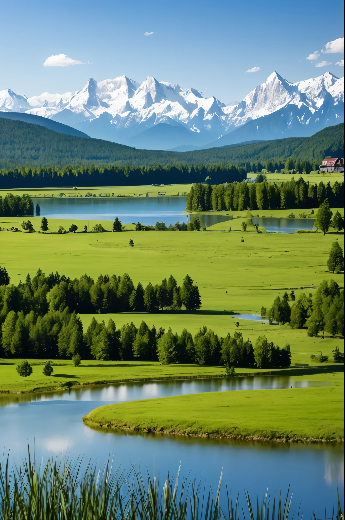 mountains are in the distance behind a lake with water and grass, by rainer hosch, by Armin Baumgarten, by Ulrich Leman, by Hans Schwarz, by Wolfgang Zelmer, by Karl Walser, by Karl Gerstner, stunning nature in background, by Hans Werner Schmidt, by Carl Rahl, by Juergen von Huendeberg