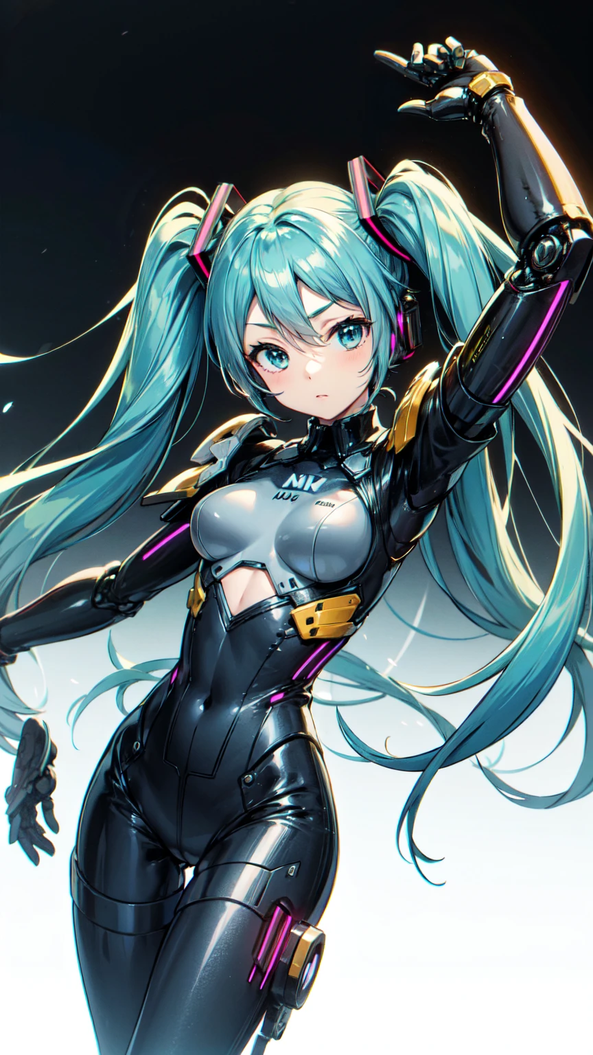 Hatsune Miku VOCALOID、Big Breastecha Girl、Mechanical limbs、Shoulder Armor、Bodysuits、 {{{masterpiece}}}, {{{Highest quality}}}, {{Very detailed}}, {shape}, {{Very delicate and beautiful}},Improved cost performance、all roles、Canon 5D MK4でphotograph、photograph,