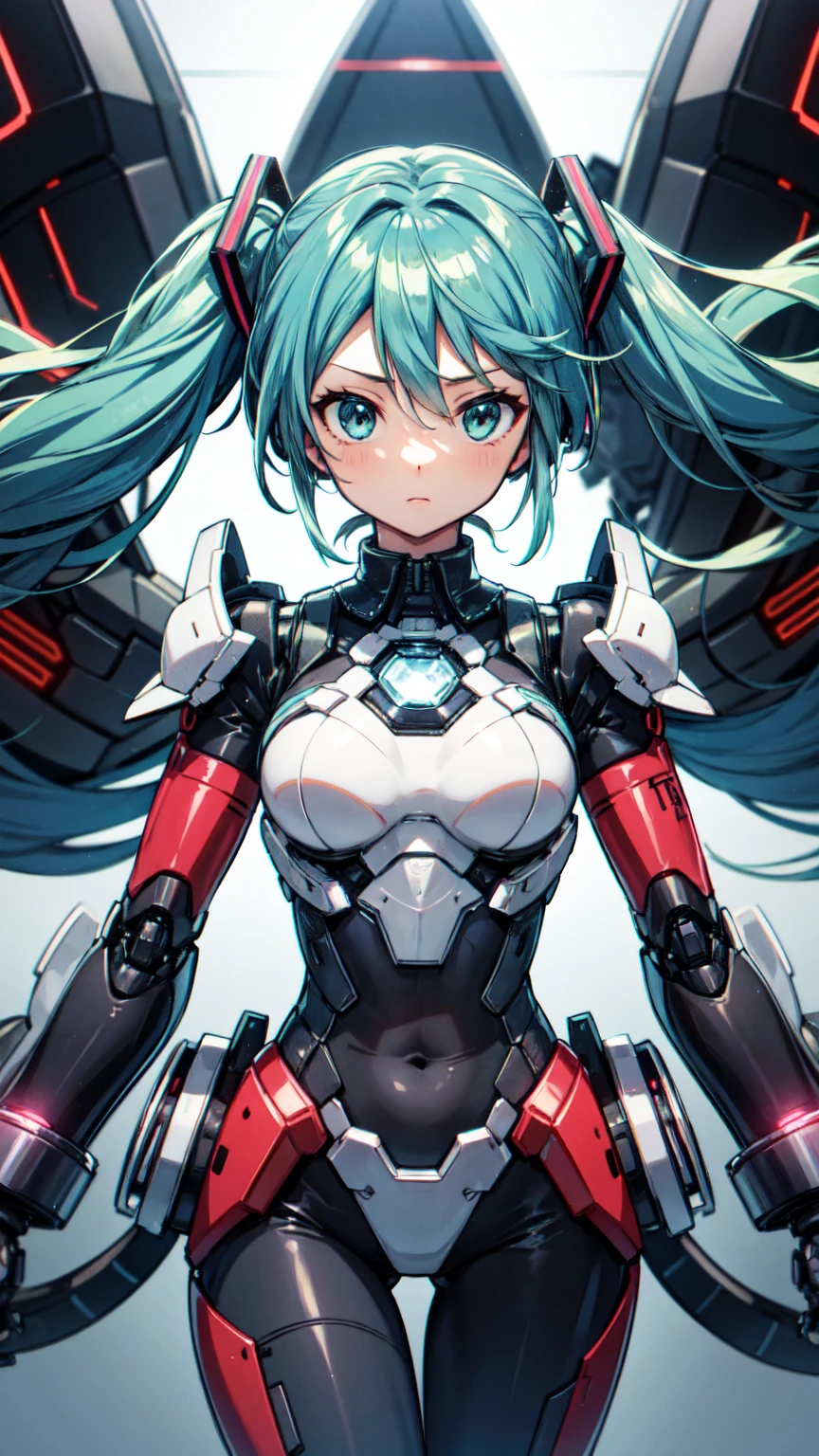 Hatsune Miku VOCALOID、Big Breastecha Girl、Mechanical limbs、Shoulder Armor、Bodysuits、 {{{masterpiece}}}, {{{Highest quality}}}, {{Very detailed}}, {shape}, {{Very delicate and beautiful}},Improved cost performance、all roles、Canon 5D MK4でphotograph、photograph,
