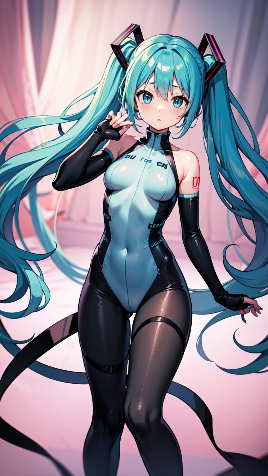 Hatsune Miku VOCALOID、Big Breastecha Girl、Mechanical limbs、Shoulder Armor、Thin fabric bodysuit、 {{{masterpiece}}}, {{{Highest quality}}}, {{Very detailed}}, {shape}, {{Very delicate and beautiful}},Improved cost performance、all roles、Canon 5D MK4でphotograph、photograph,