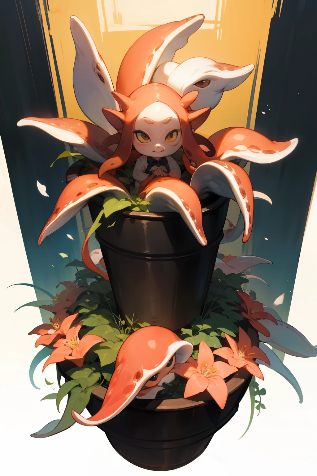 squid living in a flower pot with lega