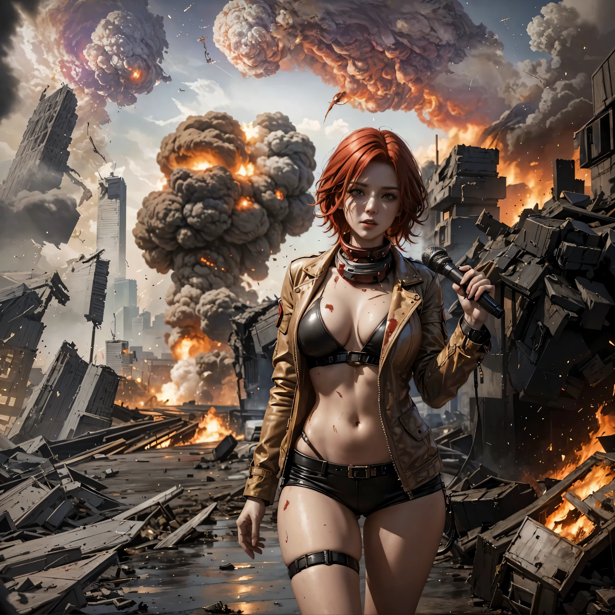 A doomsday scene, chaotic, destruction, explosion, burning, meteorites rained down on the earth, post-apocalyptic, (Tornado: 1.4) 