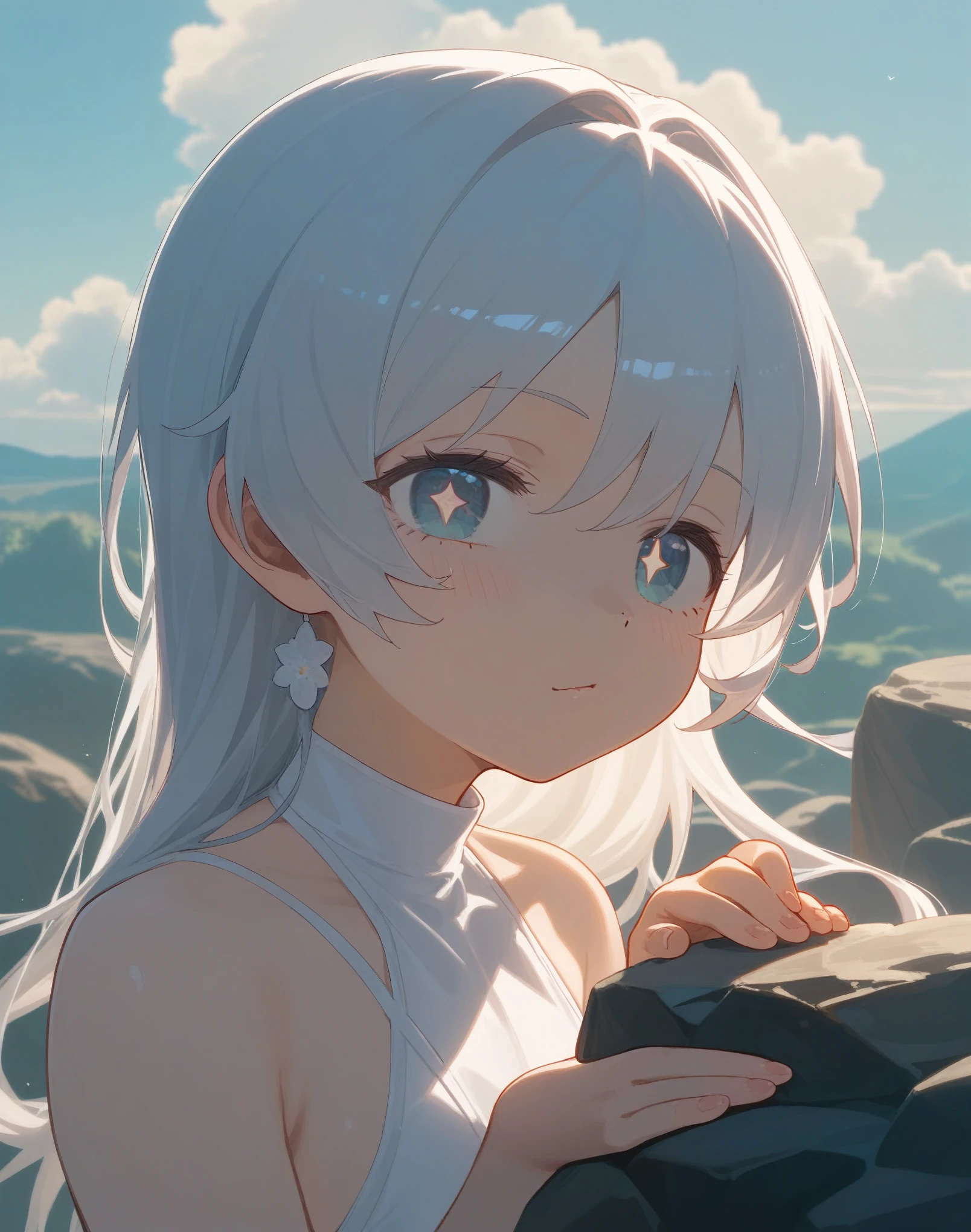 (score_9,score_8_superior,score_7_superior),一人in, superiorper_body, Yamada_that, 1人of女of子, Simple_background, Looking_in_Audience, white_background, mouth_of_rock!、((best quality)), (ultra-detailed), ((extremely detailed)), (beautiful), ((kawaii girl))、Perfect hands、Sparkling eyes、目of中に宇宙