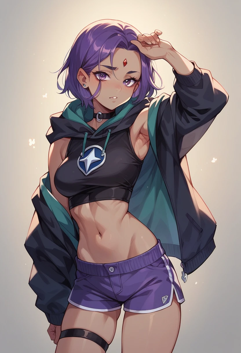 a futsal uniform design about the young titans from cartoon nework with the colors purple and green