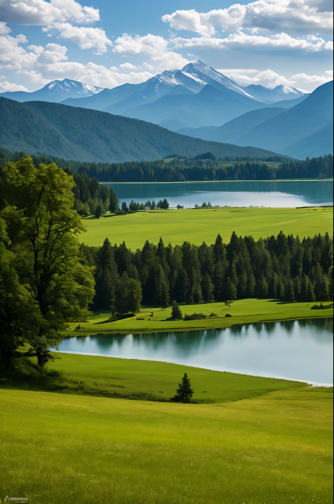 mountains are in the distance behind a lake with water and grass, a picture by Armin Baumgarten, flickr, visual art, by rainer hosch, stunning nature in background, very close to real nature, setting in nature, stunning scenery, incredibly beautiful, early morning light, beautiful setting, beautiful scenery, lakeside mountains, postprocessed), beautiful! coherent!