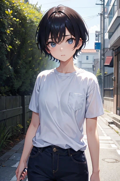 A young one、Thin、Tomboy girl with short hair, Eye of the Deep, (Very short men&#39;s hairstyle:1.4), Pink Cheeks, (Small chest), (Shirt open:1.1), beautiful lipstick, Glowing eyes, Handsome, Brighten your skin, (Delicate eyes), (best quality,high resolution,masterpiece:1.2),Extremely detailed,The award-winning,high resolution,1 boy, Bedroom Background, (((Smiley Face))), flirtatious glances, Moderate, (White collar shirt), black, sports watch, (Unilateral earrings), Throw, The beautiful sunshine of the widow.