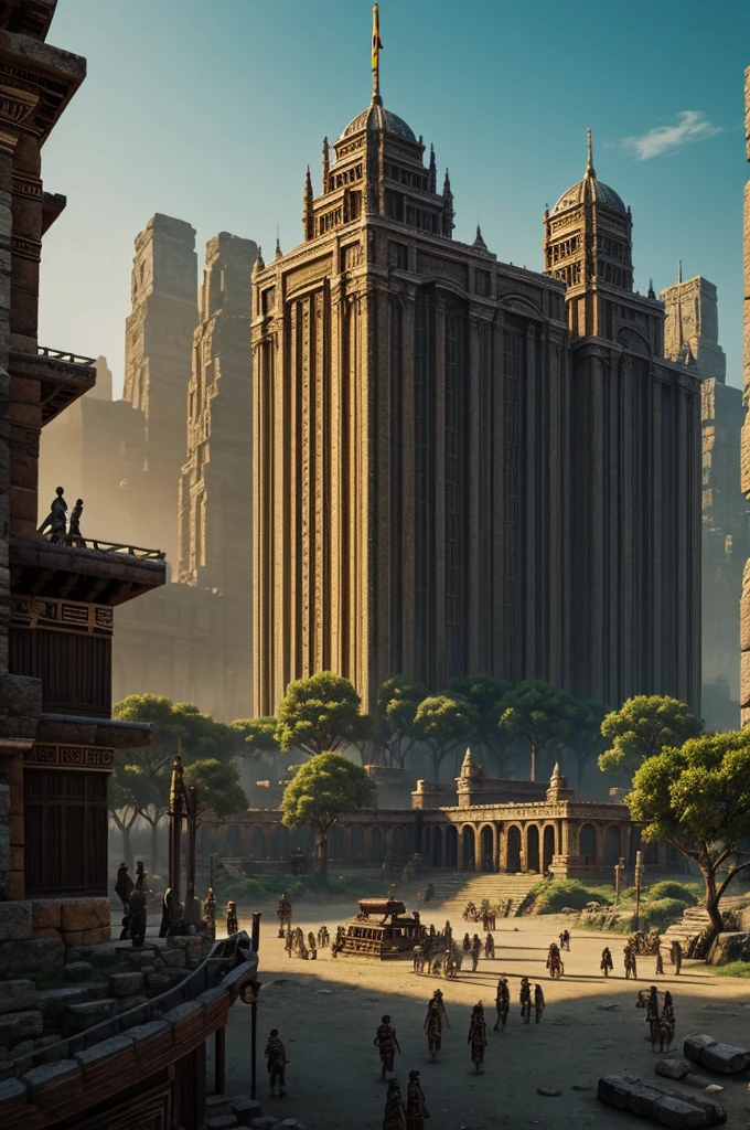 Ancient mighty tribe, UHD, realistic, detailed city, cinematic atmosphere, high resolution"